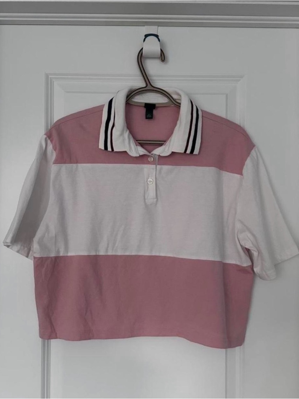 wild fable Pink and White Striped Polo Crop